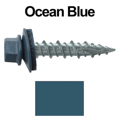 #10 x 1" Metal ROOFING SCREWS - Hex Washer Head - Self starting/self tapping - EPDM washer. Colored head.