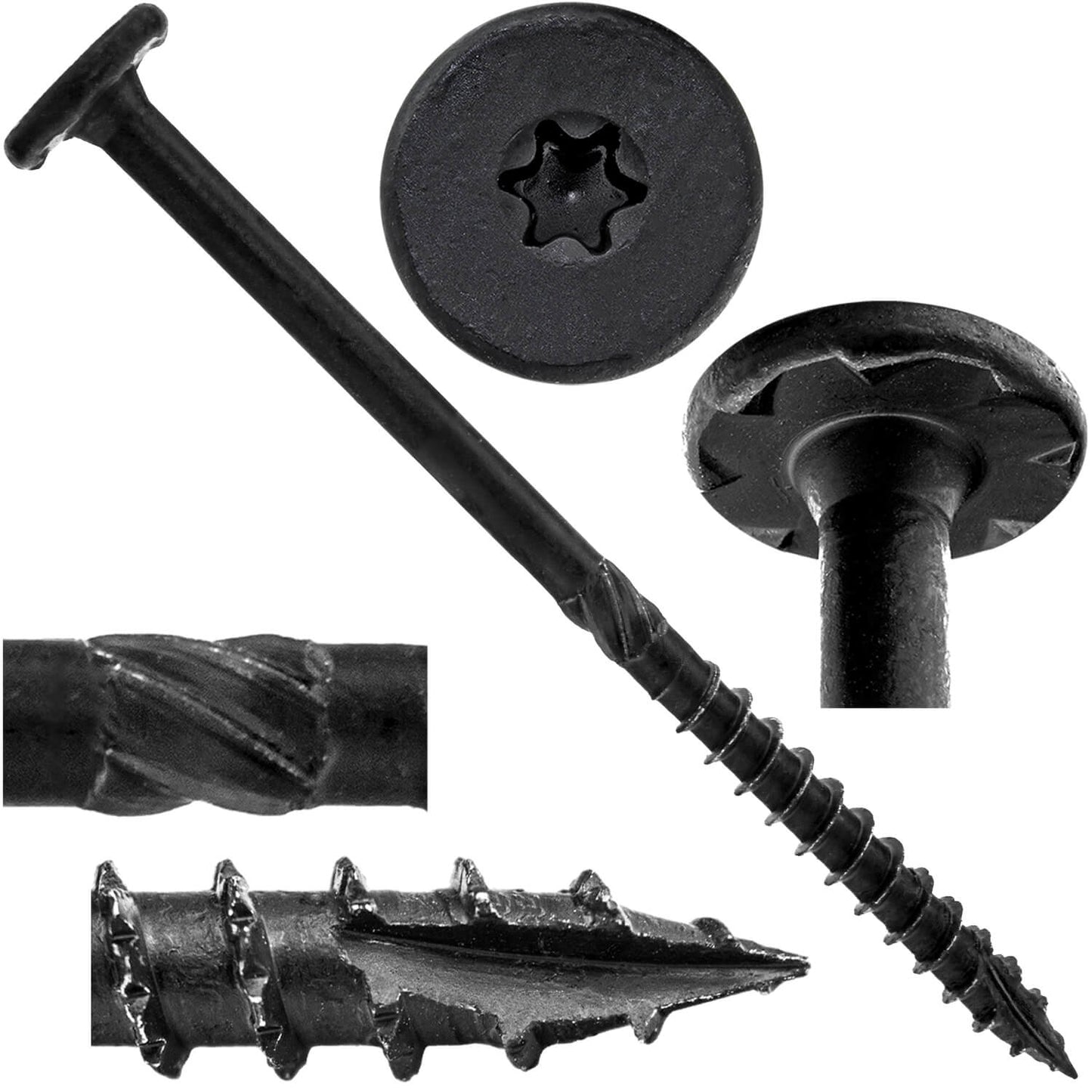 #15 Black Wafer Head Structural Lag Screws. Used for Log Construction, Timber Framing, Laminated Beams and Pole Barns Among Other Uses. T-30 Torx/Star Drive