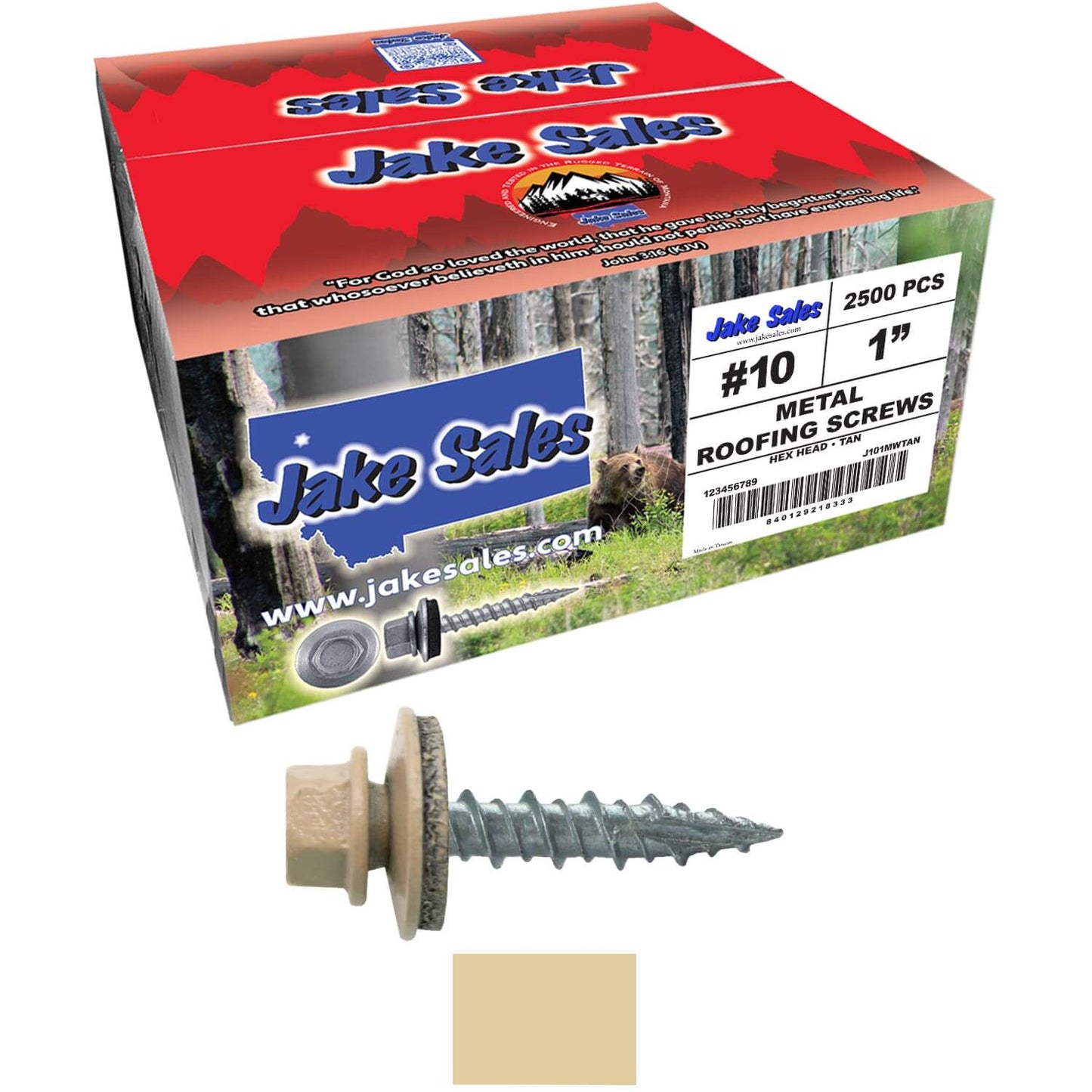 #10 x 1" Metal ROOFING SCREWS - Hex Washer Head - Self starting/self tapping - EPDM washer. Colored head.
