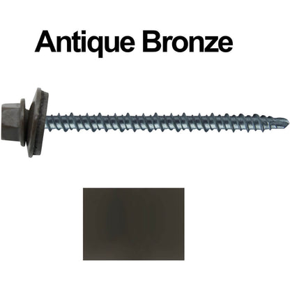 #10 x 3" Mini Driller Sheet Metal Roofing Screw - Hex Washer Head -  Self starting metal to wood siding screws. EPDM washer. Colored head.