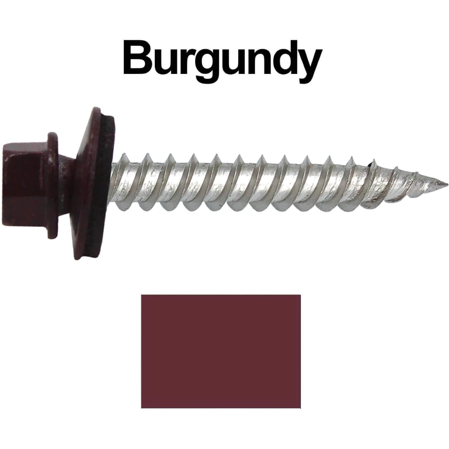 12 x 1-1/2" Stainless Steel Metal Roofing Screw - Hex Washer Head - Self starting/self tapping - EPDM washer. Colored head.