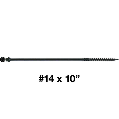 #14 Heavy-Duty Black Timber, Log & Structural Wood Screws - Exterior Coated - Use for Fastening Ledger Boards, Large Timbers, Logs and more.