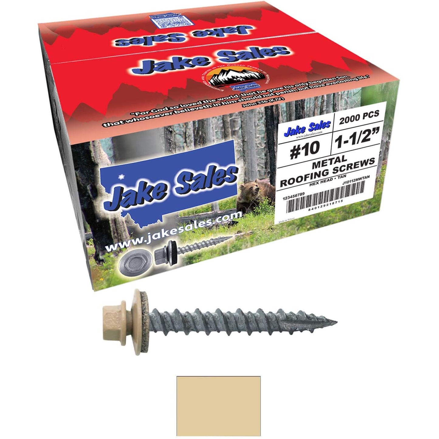 #10 x 1-1/2" Metal ROOFING SCREWS - Hex Washer Head - Self starting/self tapping - EPDM washer. Colored head.