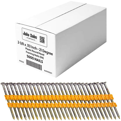 21 Degree Collated Nails - Vinyl coated framing nails in Smooth Shank and Ring Shank Galvanized.