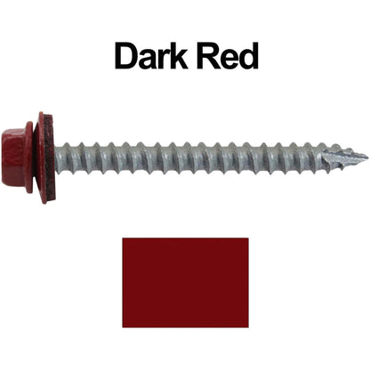 #14  x 2-1/2" Metal ROOFING SCREWS - Hex Washer Head - Self starting/self tapping - EPDM washer. Colored head.