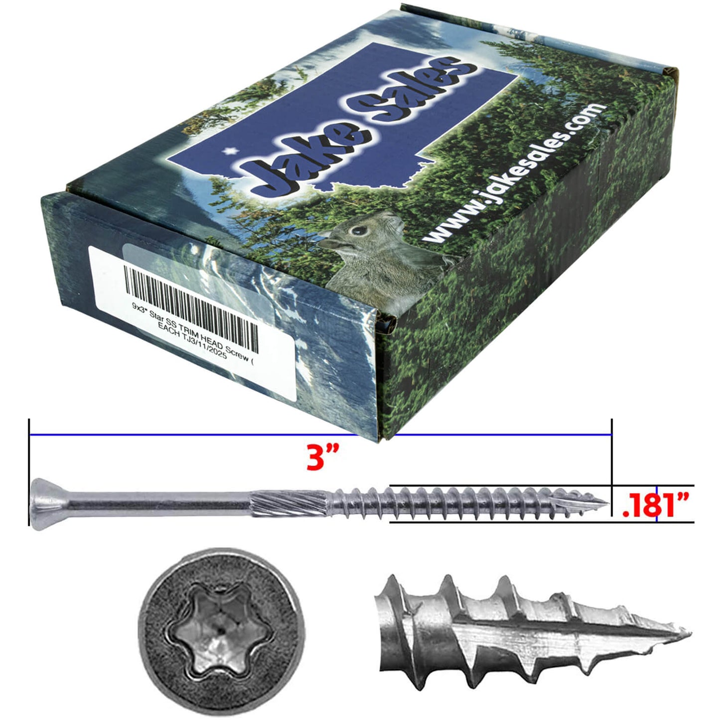 #9 Silver Star Stainless Steel TRIM HEAD Screw Torx/Star Head  - Stainless Steel TRIM HEAD Wood Screws