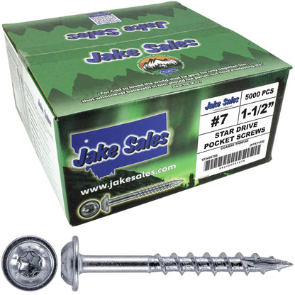#7 Coarse Thread Pocket Hole Torx/Star Head Screws - Torx/Star Drive Pocket Hole Screws for Cabinetry & Furniture. - T-20 Torx Screw Head
