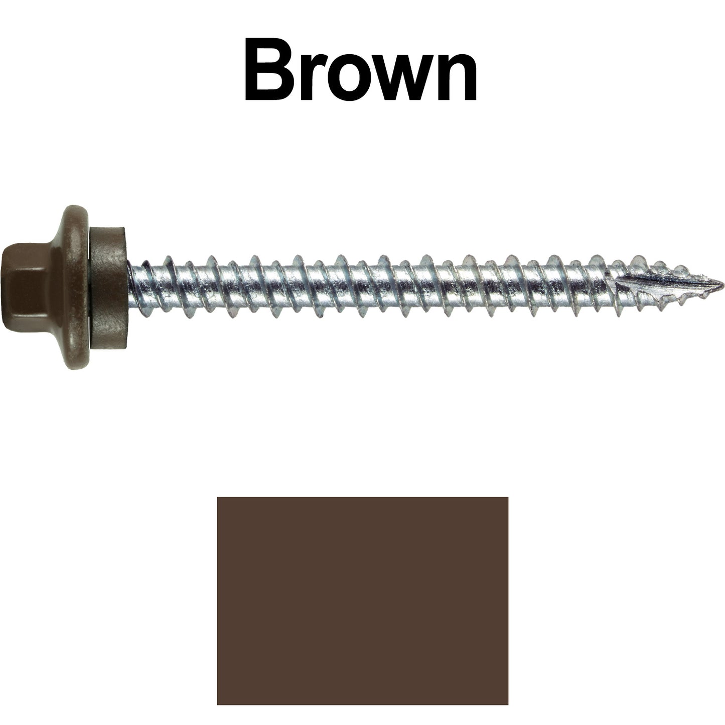 10 x 2” - STAINLESS HEX / ZINC Sheet Metal Roof Screw. Self starting metal to wood siding screws. EPDM washer. Colored head.