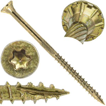 #10 x 3-1/2" Gold Star Wood Screw, T-30 Torx Drive, Flat Head - (Pallet of 48 x Full Boxes) ~48,000 Screw Count