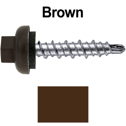 10 X 1" Zinc Aluminum Cap MINI-DRILLER Roofing Screws HI-LO THREAD Zinc Plated Carbon Steel Shank - EPDM Washer - Colored head