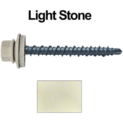 #10 x 2" Mini Driller Sheet Metal Roofing Screw - Hex Washer Head -  Self starting metal to wood siding screws. EPDM washer. Colored head.