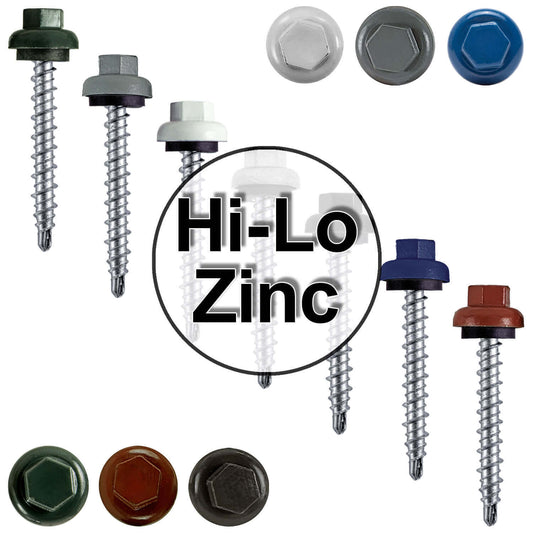 10 X 1-1/2” Zinc Aluminum Cap MINI-DRILLER Roofing Screws HI-LO THREAD Zinc Plated Carbon Steel Shank - EPDM Washer - Colored head