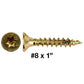 #8 Yellow Zinc Coated General Purpose Wood Screws. Torx/Star Drive Head - Multipurpose Torx/Star Drive Wood Screws