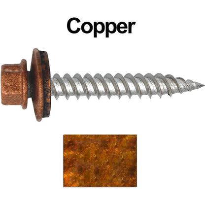 12 x 1-1/2" Stainless Steel Metal Roofing Screw - Hex Washer Head - Self starting/self tapping - EPDM washer. Colored head.