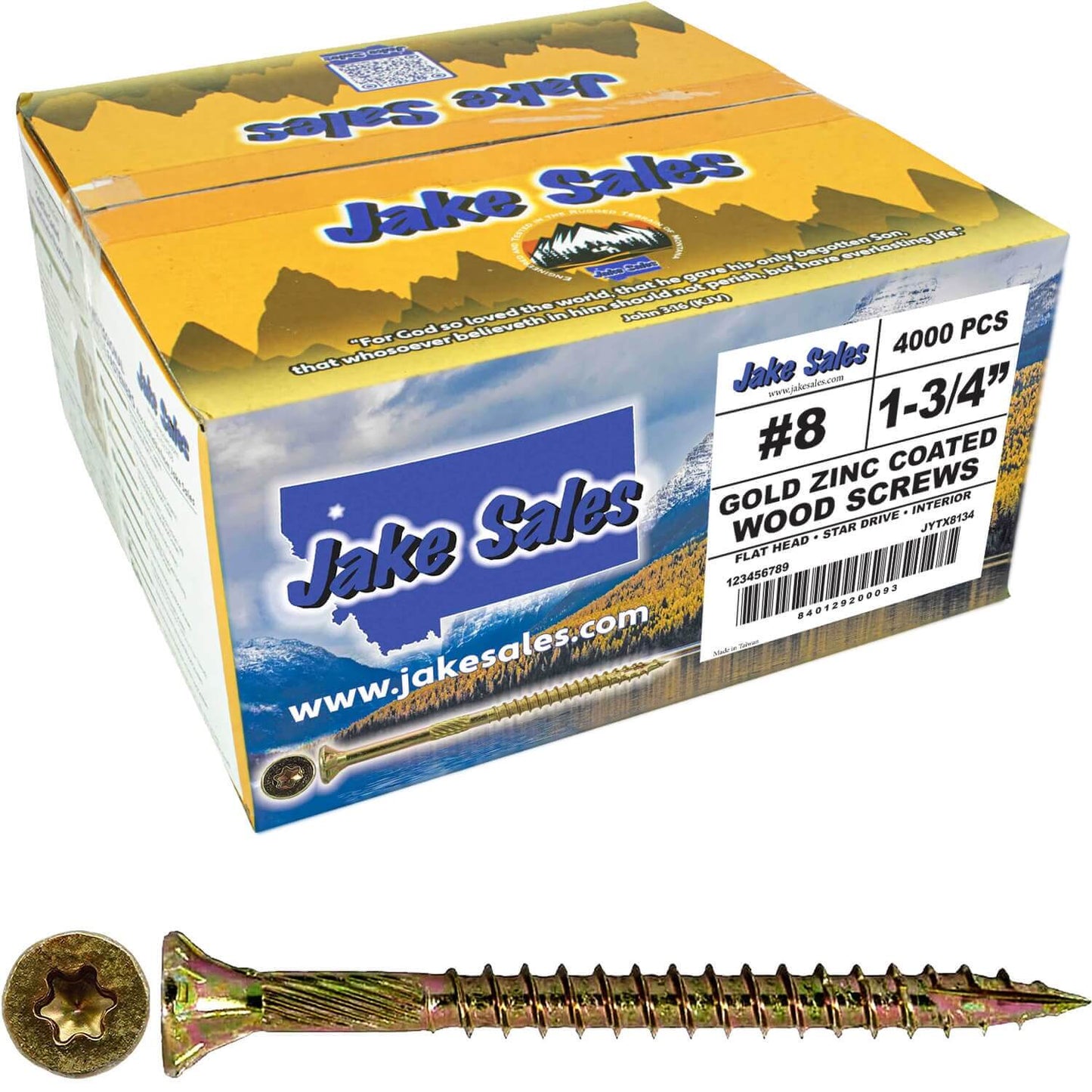 #8 Yellow Zinc Coated General Purpose Wood Screws. Torx/Star Drive Head - Multipurpose Torx/Star Drive Wood Screws