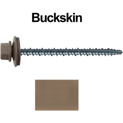 #10 x 3" Mini Driller Sheet Metal Roofing Screw - Hex Washer Head -  Self starting metal to wood siding screws. EPDM washer. Colored head.