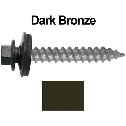 #12 x 1-1/2"  RE-GRIP METAL ROOFING SCREWS - Hex Washer Head - Self starting/self tapping - EPDM washer. Colored head.