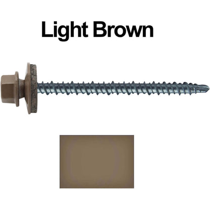 #10 x 3" Mini Driller Sheet Metal Roofing Screw - Hex Washer Head -  Self starting metal to wood siding screws. EPDM washer. Colored head.