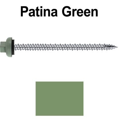 10 X 3“ HI-LO Zinc Aluminum Cap Metal Roofing Screws - Hex Washer Head - Self starting/self tapping - EPDM washer. Colored head.