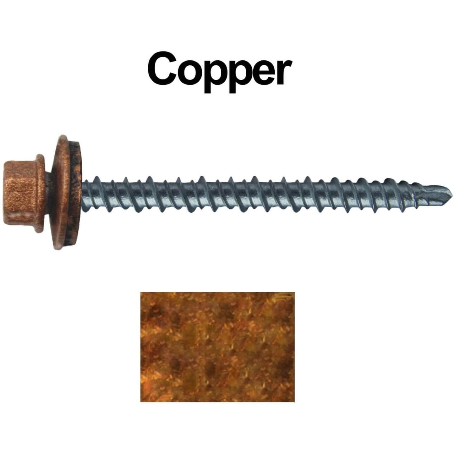 #10 x 2-1/2" Mini Driller Sheet Metal Roofing Screw - Hex Washer Head -  Self starting metal to wood siding screws. EPDM washer. Colored head.