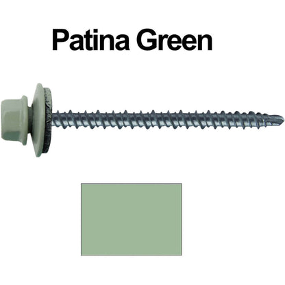 #10 x 3" Mini Driller Sheet Metal Roofing Screw - Hex Washer Head -  Self starting metal to wood siding screws. EPDM washer. Colored head.