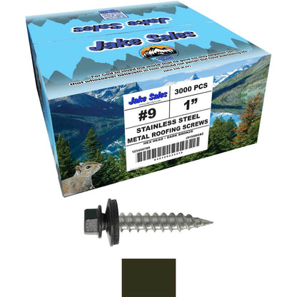 #9 x 1" Stainless Steel Metal Roofing Screws - Hex Washer Head - Self-Piercing (SP) tip metal to wood siding screws. EPDM washer. Colored head.