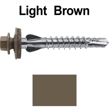 12 X 1-1/2" PFP STAINLESS STEEL Fastener - 1/4" Washer Hex Head - #3 Drill Point Tip -  For Polycarbonite, Fiberglass and PVC sheeting. Colored head.