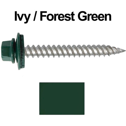 12 x 2"  Stainless Steel Metal Roofing Screw - Hex ReGrip Washer Head - Self starting/self tapping - EPDM washer. Colored head.