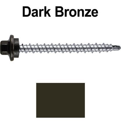 #10 x 2" Stainless Steel Mini Driller Sheet Metal Roofing Screw - Hex Washer Cap - Self starting metal to wood siding screws - EPDM washer. Colored head.