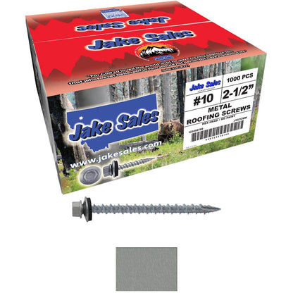 #10 x 2-1/2" Metal ROOFING SCREWS - Hex Washer Head - Self starting/self tapping - EPDM washer. Colored head.