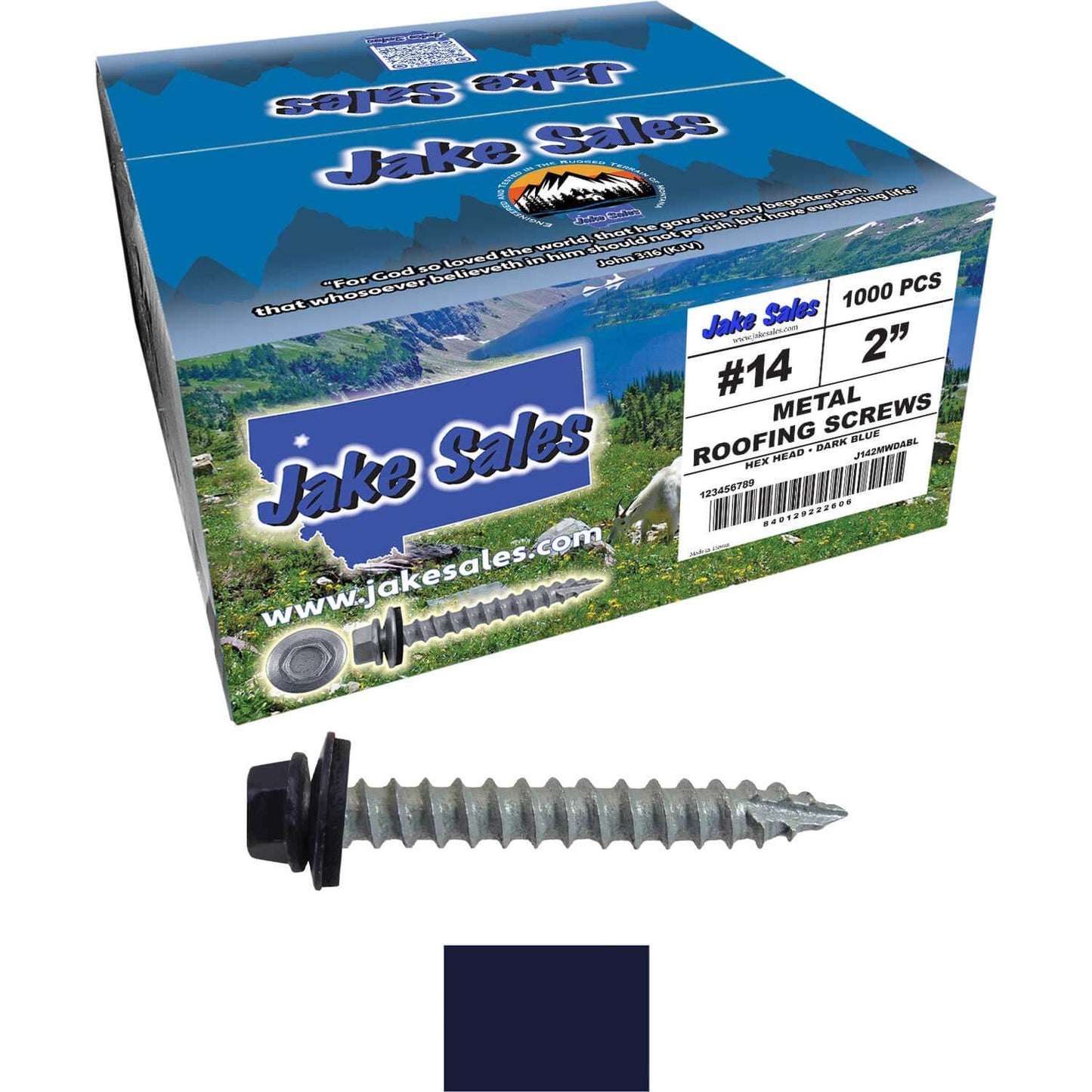#14 x 2" Metal ROOFING SCREWS - Hex Washer Head - Self starting/self tapping - EPDM washer. Colored head.
