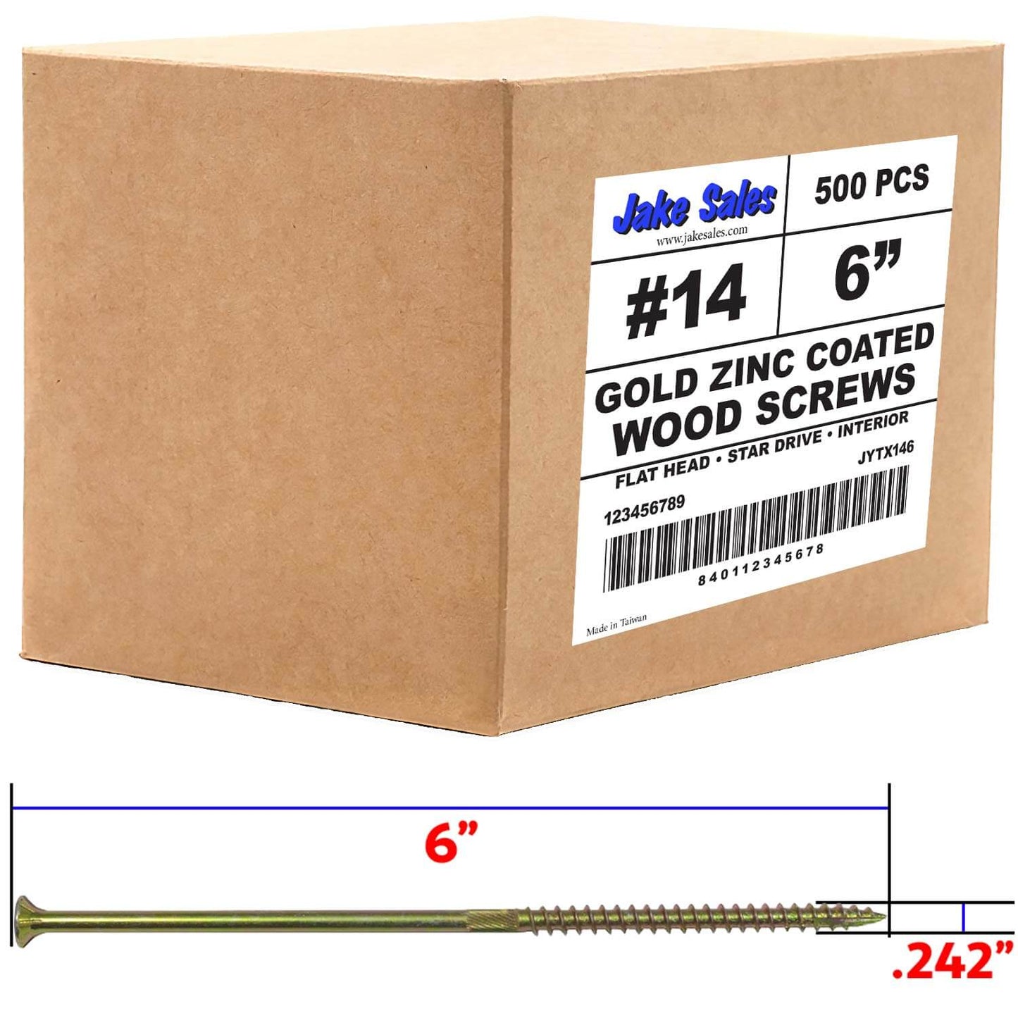 #14 x 6" Gold Star Wood Screw, T-30 Torx Drive, Flat Head - (OVERSTOCK)