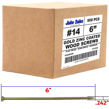 #14 x 6" Gold Star Wood Screw, T-30 Torx Drive, Flat Head - (OVERSTOCK)