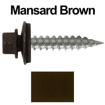 #9 x 1" Stainless Steel Metal Roofing Screws - Hex Washer Head - Self-Piercing (SP) tip metal to wood siding screws. EPDM washer. Colored head.