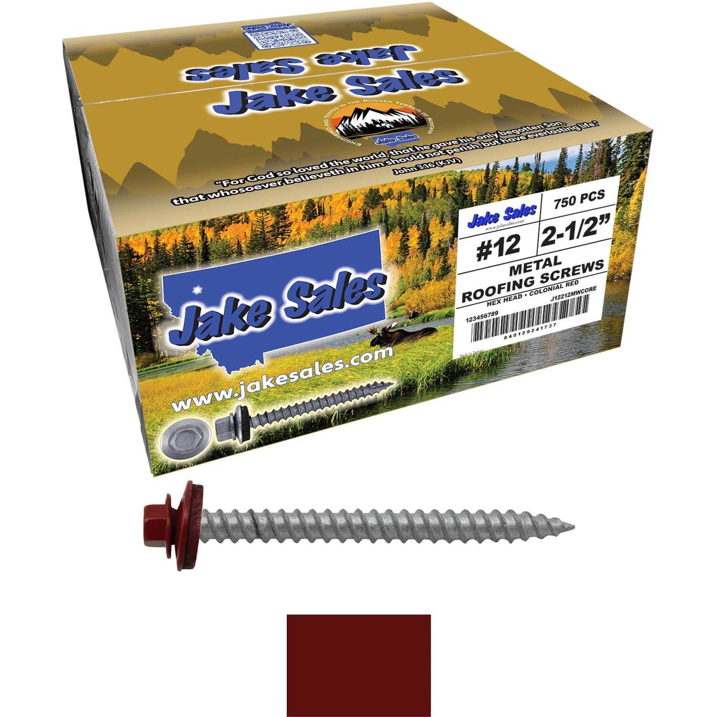 #12 x 2-1/2" RE-GRIP METAL ROOFING SCREWS - Hex Washer Head - Self starting/self tapping - EPDM washer. Colored head.