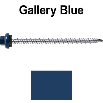 10 X 3" Zinc Aluminum Cap MINI-DRILLER Roofing Screws HI-LO THREAD Zinc Plated Carbon Steel Shank - EPDM Washer - Colored head