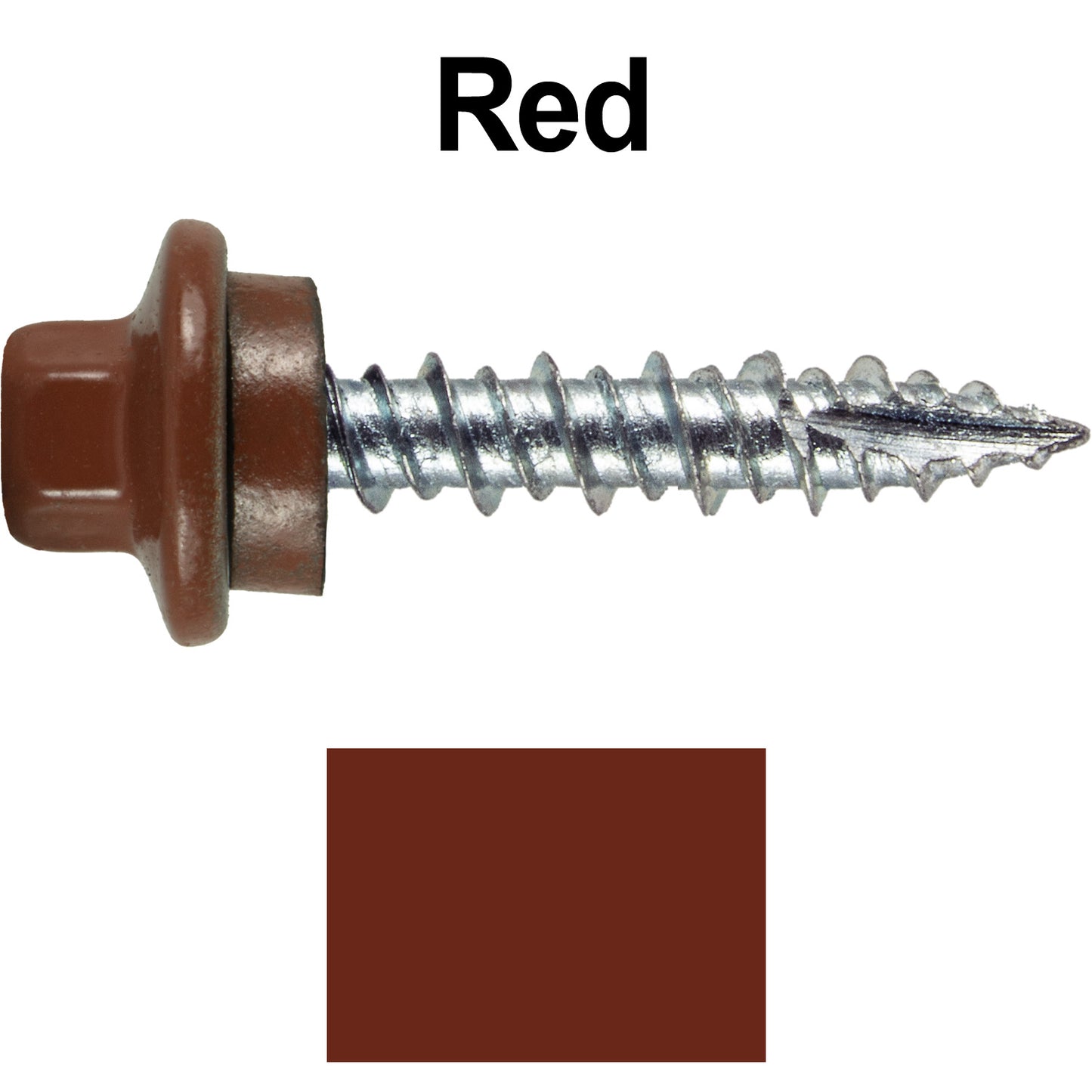 10 x 1" - STAINLESS HEX / ZINC Sheet Metal Roof Screw. Self starting metal to wood siding screws. EPDM washer. Colored head.