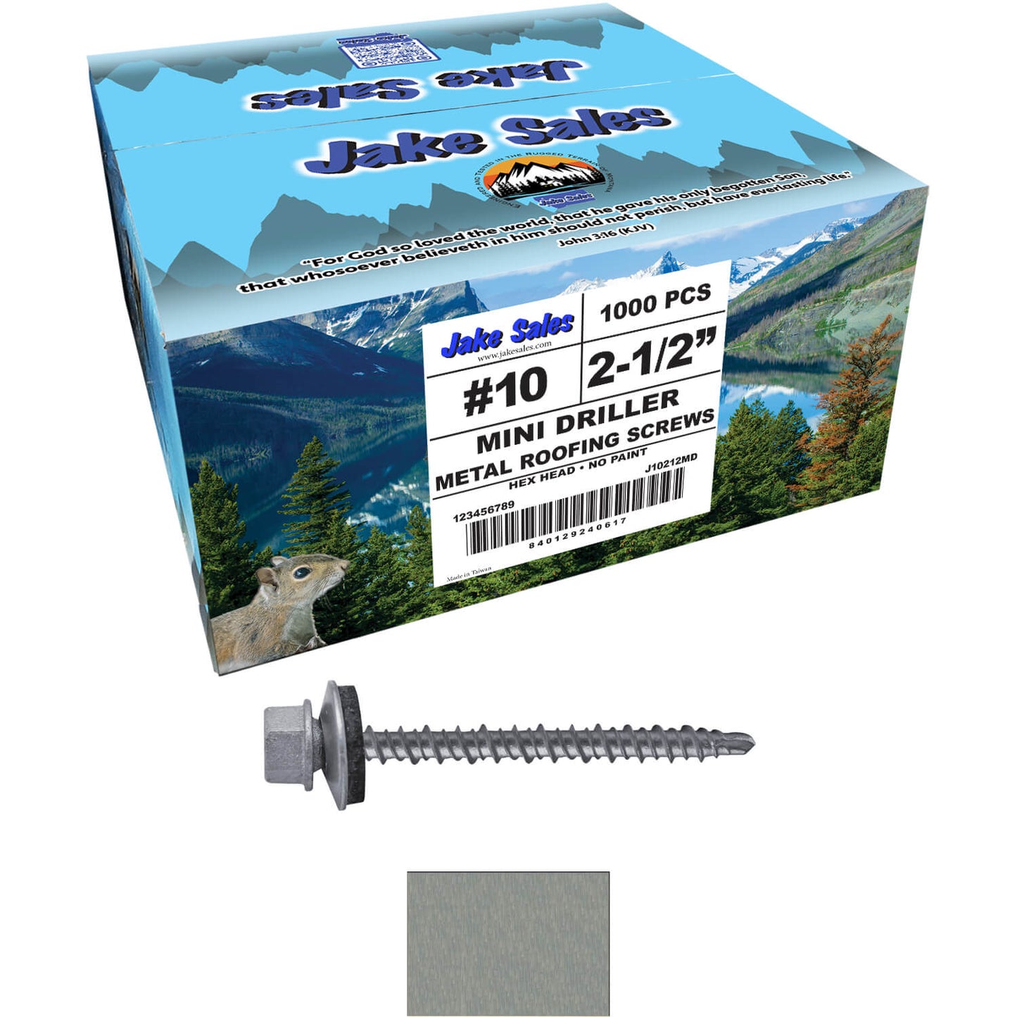 #10 x 2-1/2" Mini Driller Sheet Metal Roofing Screw - Hex Washer Head -  Self starting metal to wood siding screws. EPDM washer. Colored head.