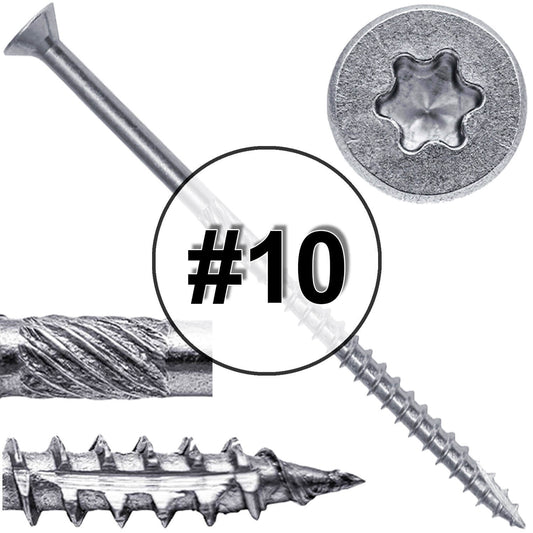 #10 Silver Star Stainless Steel Wood Screw Torx/Star Drive Head - 300 Series Stainless Steel Torx/Star Drive Wood Screws