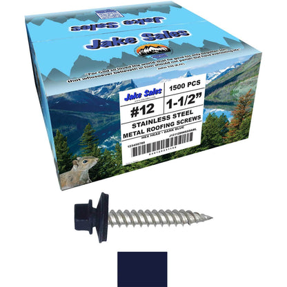 12 x 1-1/2" Stainless Steel Metal Roofing Screw - Hex Washer Head - Self starting/self tapping - EPDM washer. Colored head.