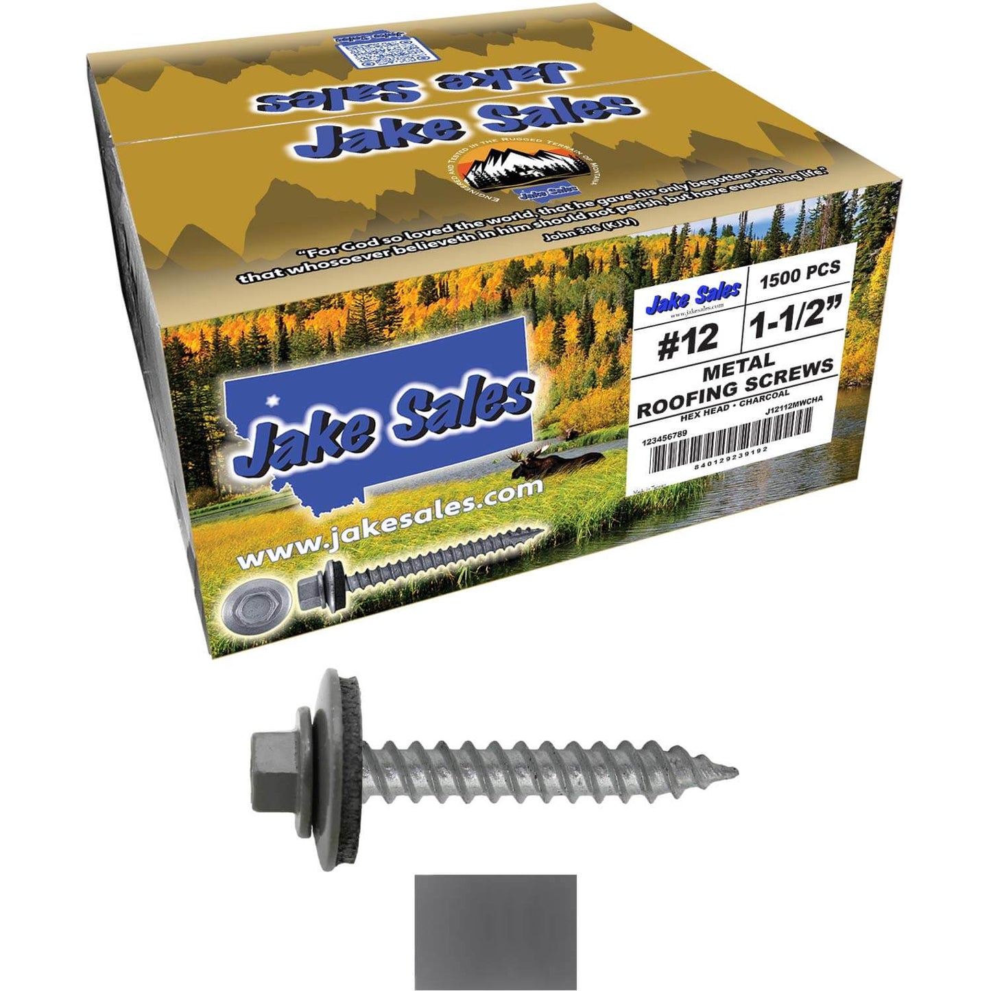#12 x 1-1/2"  RE-GRIP METAL ROOFING SCREWS - Hex Washer Head - Self starting/self tapping - EPDM washer. Colored head.