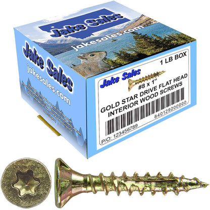 #8 Gold Star/Torx Drive Zinc Coated T-20 Flat Head Wood Screws