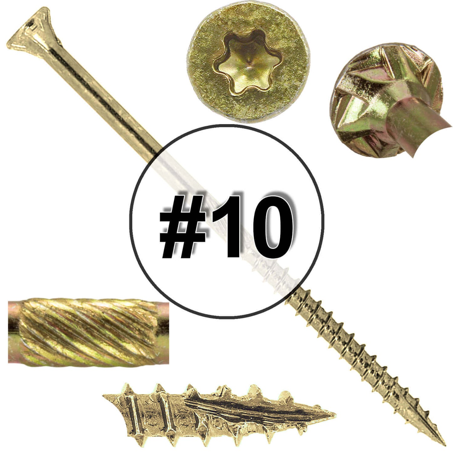 #10 Gold Star/Torx Drive Zinc Coated T-25 Flat Head Wood Screws