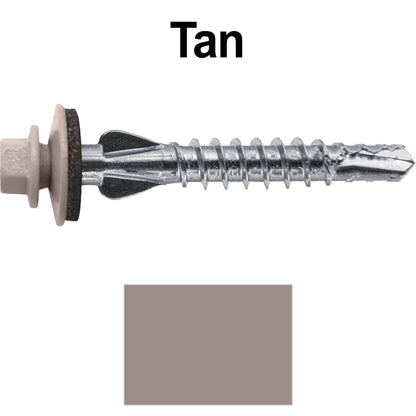 12 X 1-1/2" PFP STAINLESS STEEL Fastener - 1/4" Washer Hex Head - #3 Drill Point Tip -  For Polycarbonite, Fiberglass and PVC sheeting. Colored head.