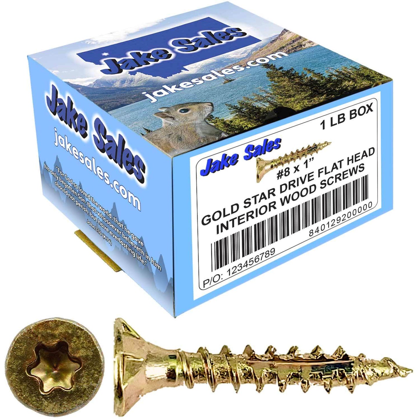 #8 Gold Star/Torx Drive Zinc Coated T-20 Flat Head Wood Screws