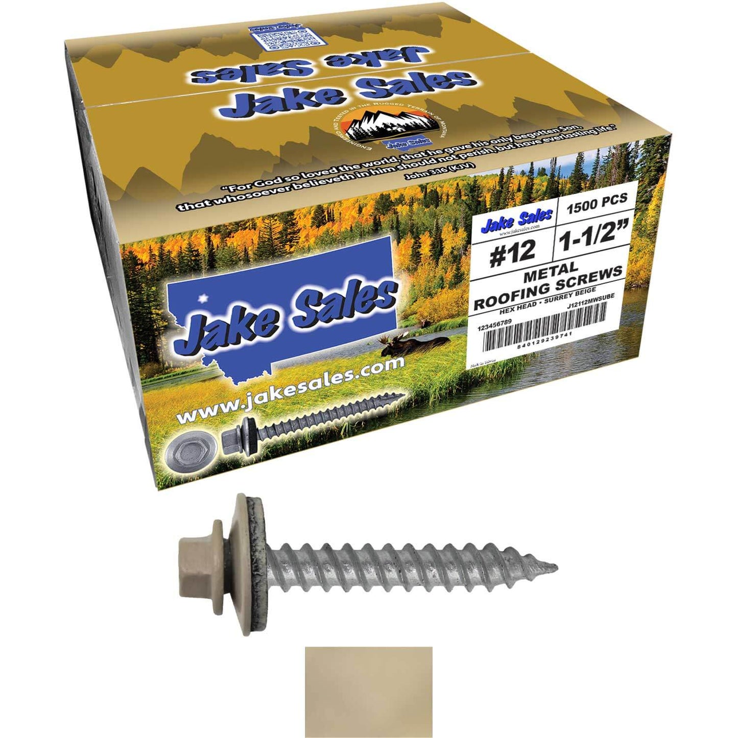#12 x 1-1/2"  RE-GRIP METAL ROOFING SCREWS - Hex Washer Head - Self starting/self tapping - EPDM washer. Colored head.