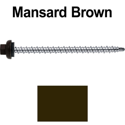 10 X 3" Zinc Aluminum Cap MINI-DRILLER Roofing Screws HI-LO THREAD Zinc Plated Carbon Steel Shank - EPDM Washer - Colored head