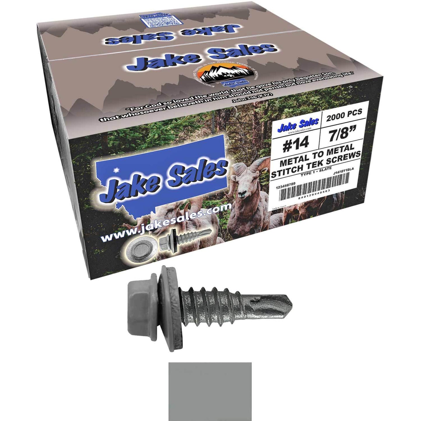 #14 x 7/8" Stitch Tek Metal to Metal Type #1 Roofing Screws - Hex Washer Head - Drill Point - 9/16" EPDM washer.
