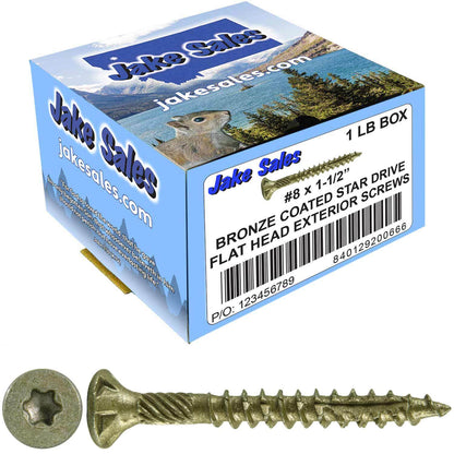 #8 x 3/4" - 2" Bronze Exterior Coated Wood Screw Torx/Star Drive Head - Multipurpose Exterior Coated Torx/Star Drive Wood Screws