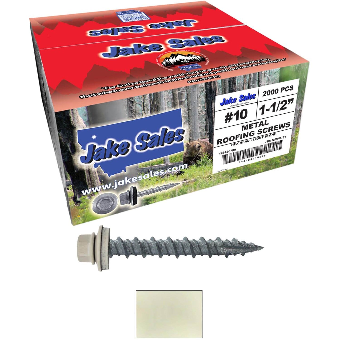 #10 x 1-1/2" Metal ROOFING SCREWS - Hex Washer Head - Self starting/self tapping - EPDM washer. Colored head.